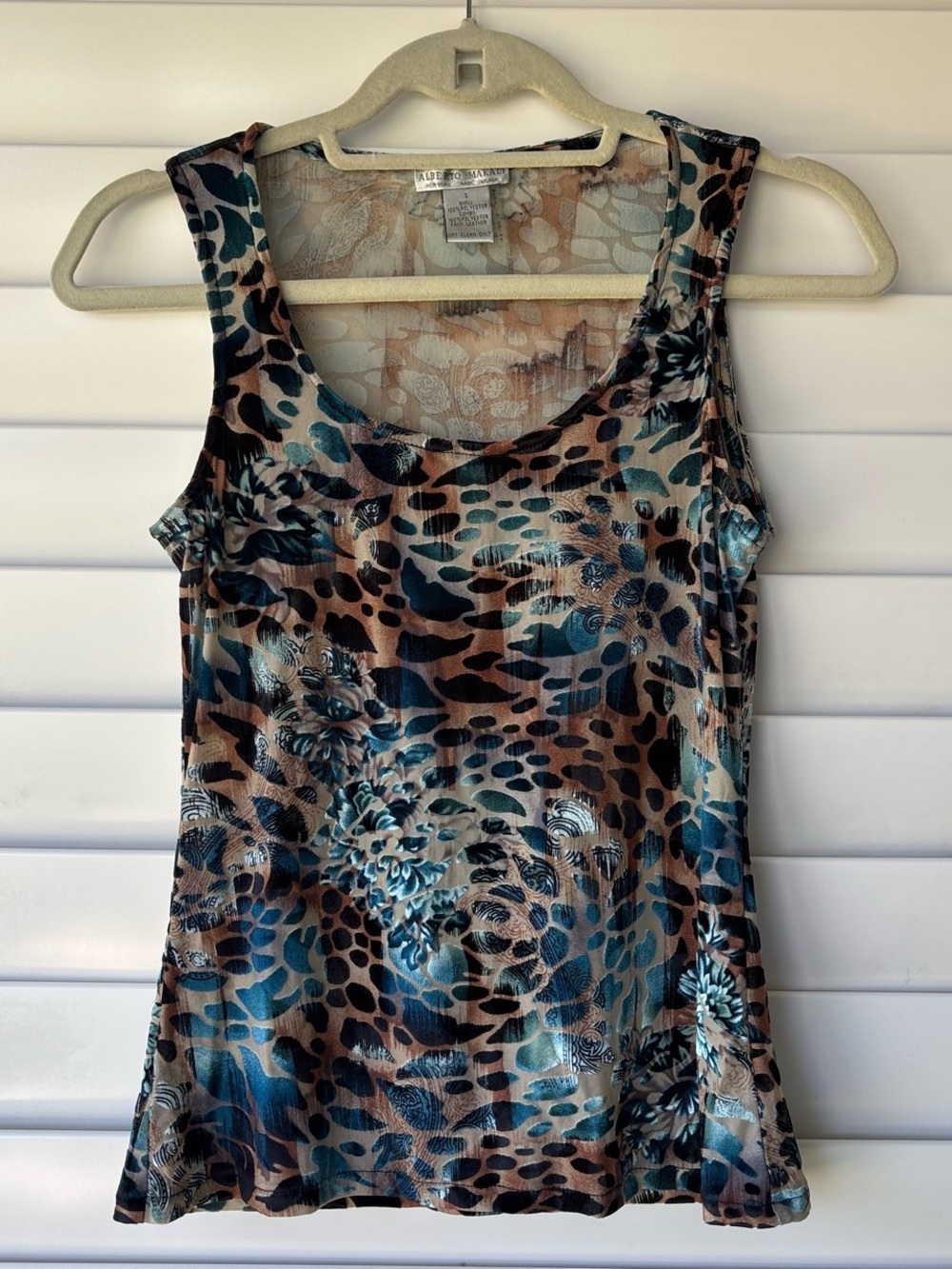Vintage Y2K Alberto Makali Sheer Burnout Velvet Floral Leopard Print Top Size S